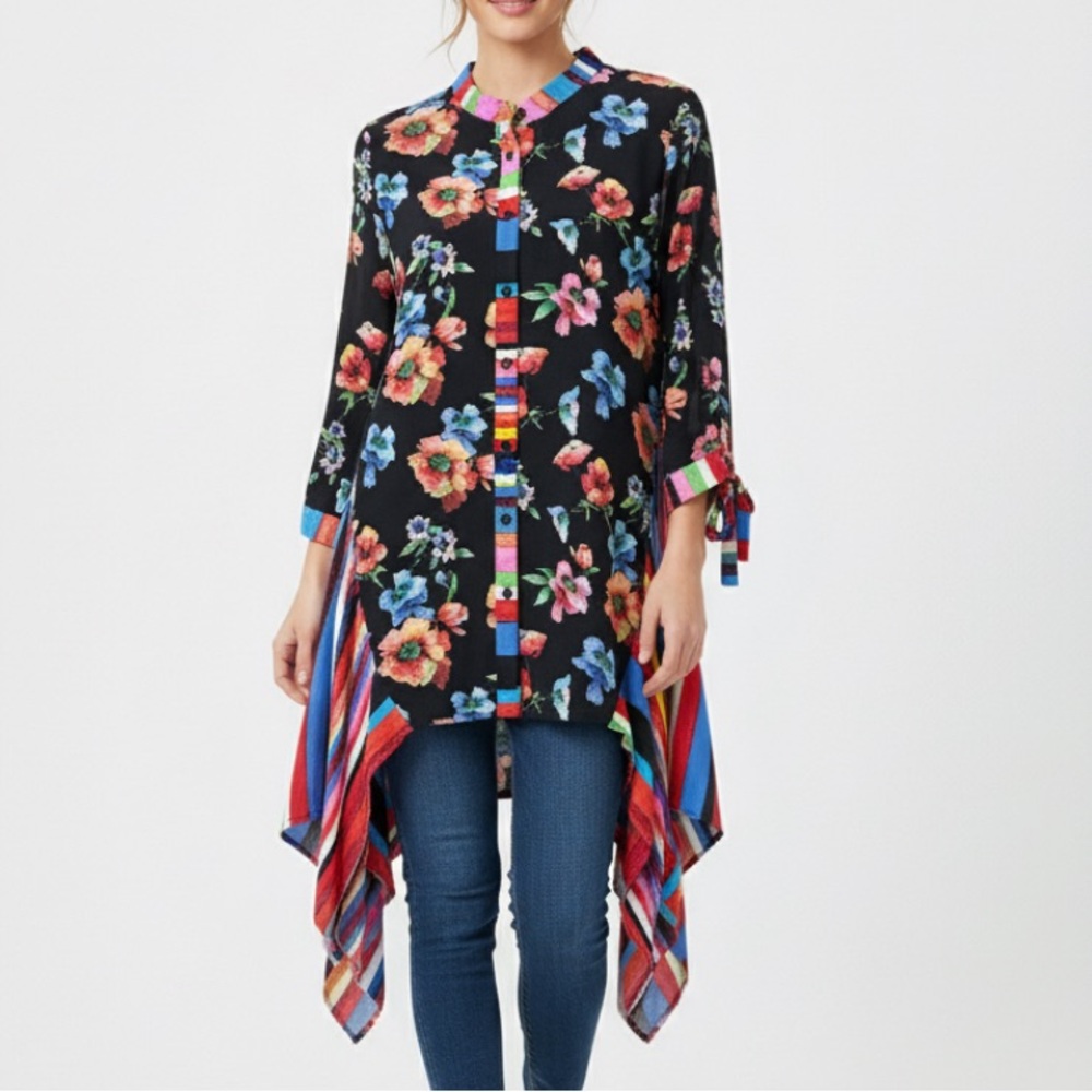 Slim Factor by Investments Floral & Striped Button Down Women’s Tunic - Large